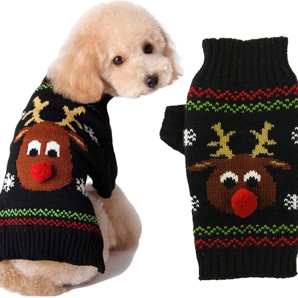 Dog Puppy Ugly Sweater Christmas Holiday (Black Reindeer,‎ XL) NWOT